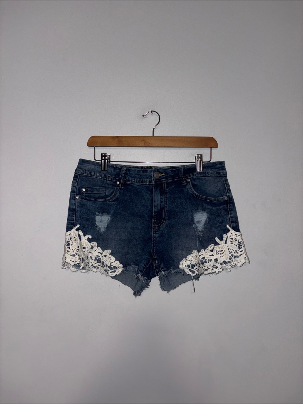 MyStyle • Crochet Trim Distressed Denim Shorts